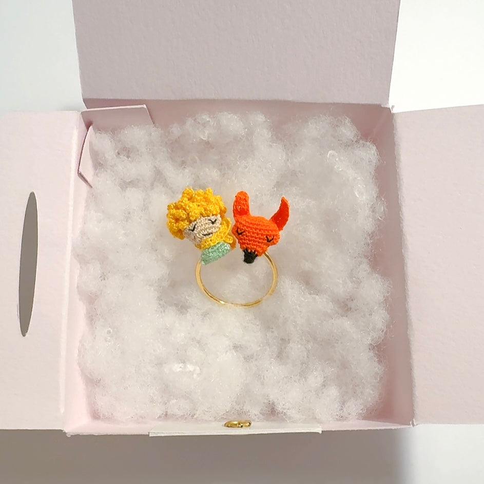 Bague Le Petit Prince et Renard - Micro-Crochet Amigurumi Fait Main
