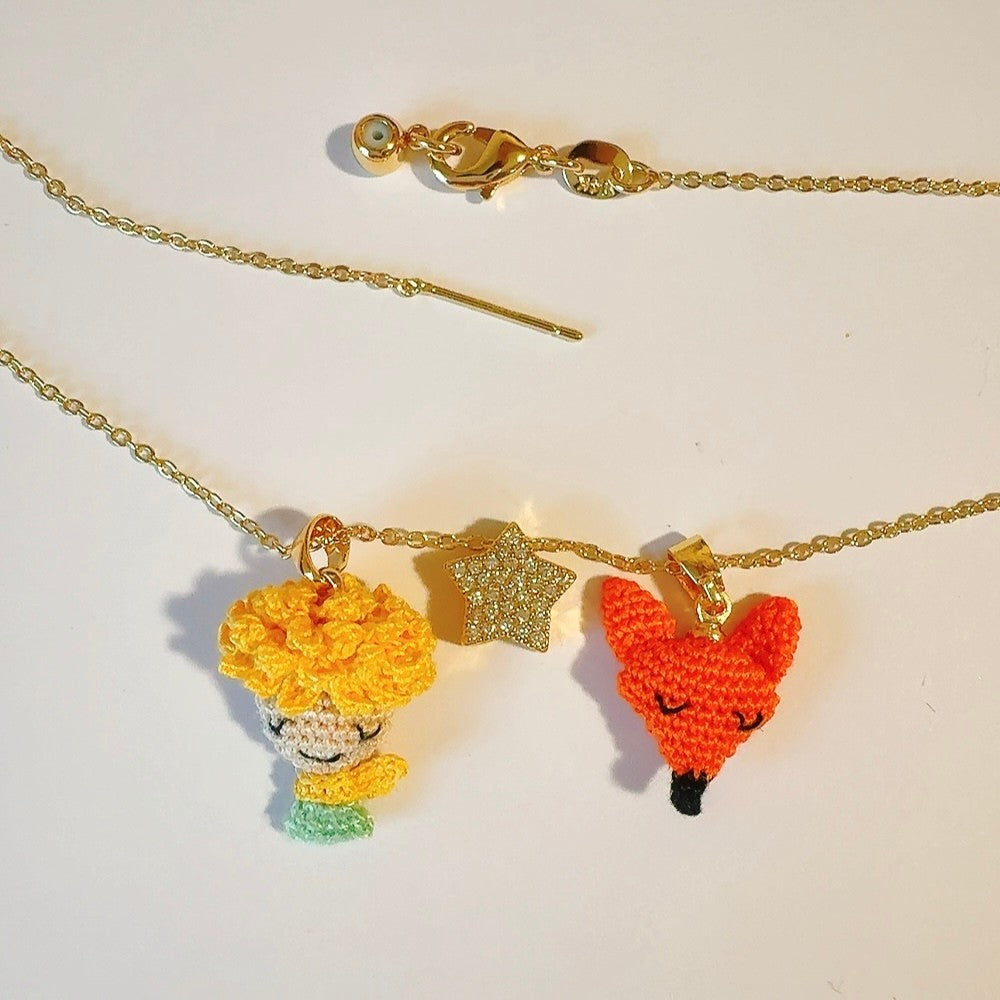 Collier Pendentif Modulable - Le Petit Prince, le Renard & l'Étoile au Crochet