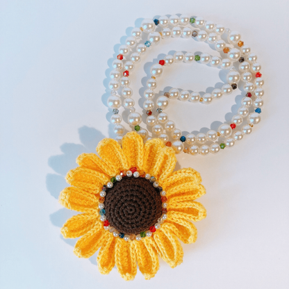 Collier tournesol en crochet avec perles