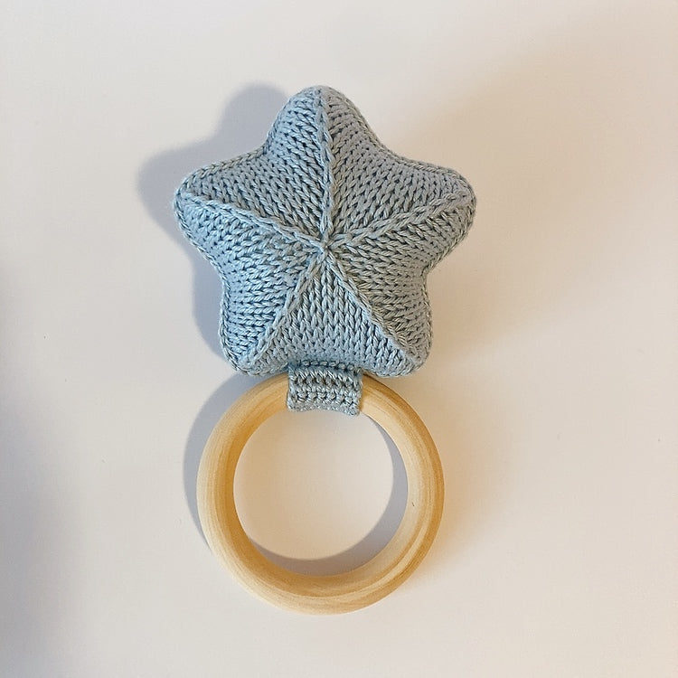 Hochet Étoile Bébé – Anneau Dentition en Bois & Crochet Fait Main