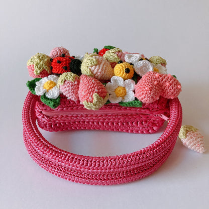 Mini sac à main au crochet - Fraises et cœurs