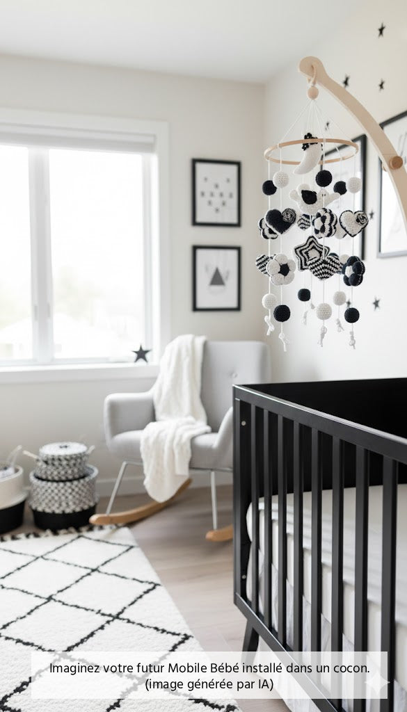 Mobile Bébé noir et blanc "Le Jardin Stellaire" – Crochet Fait Main