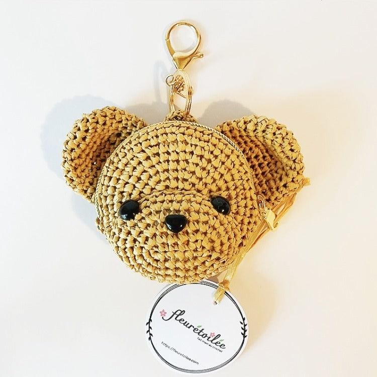 Porte-monnaie en forme de tête de chien en raphia Fleurétoilée