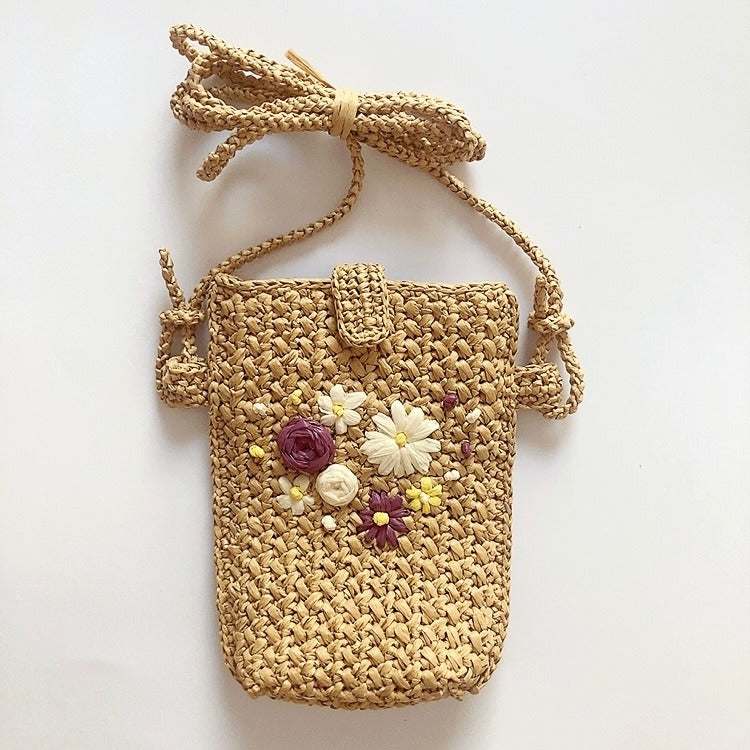 Pochette(Sacs Bandoulière) Telephone Portable en raphia Fleurétoilée