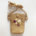 Pochette(Sacs Bandoulière) Telephone Portable en raphia Fleurétoilée