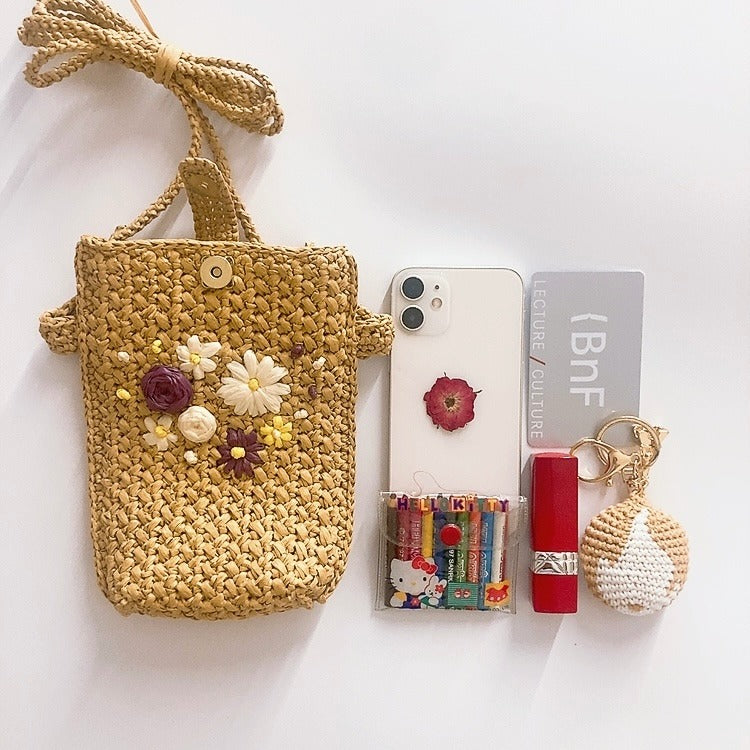 Pochette(Sacs Bandoulière) Telephone Portable en raphia Fleurétoilée