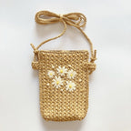Pochette(Sacs Bandoulière) Telephone Portable en raphia Fleurétoilée