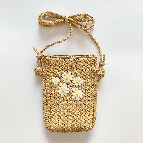 Pochette(Sacs Bandoulière) Telephone Portable en raphia Fleurétoilée
