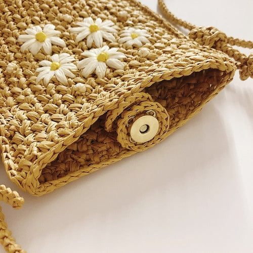 Pochette(Sacs Bandoulière) Telephone Portable en raphia Fleurétoilée
