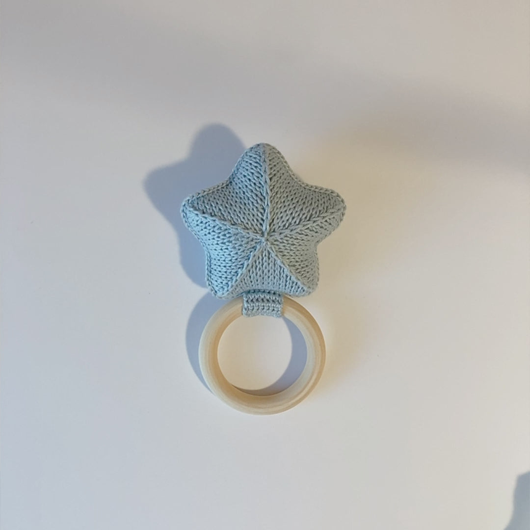 Hochet Étoile Bébé – Anneau Dentition en Bois & Crochet Fait Main