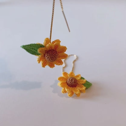 Boucles d'oreilles Traversantes Tournesols au crochet