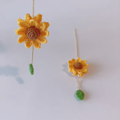 Boucles d'oreilles Traversantes Tournesols au crochet