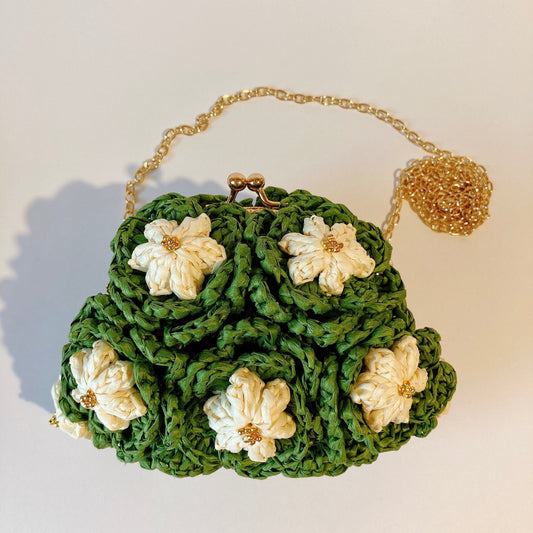 Boule de fleurs : Mini sac bandoulière en crochet